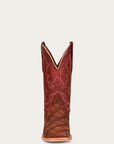 A4222 - MEN'S EMBROIDERY COGNAC ALLIGATOR VAMP AND COUNTER RED WIDE SQUARE-TOE COWBOY BOOT