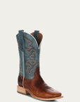 A4262 - MEN'S BLUE AND HONEY EMBROIDERY WIDE SQUARE TOE RODEO COWBOY BOOT