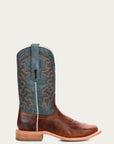 A4262 - MEN'S BLUE AND HONEY EMBROIDERY WIDE SQUARE TOE RODEO COWBOY BOOT