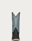 A4288 - MEN'S EMBROIDERY SHAFT GENUINE BLACK PYTHON VAMP NARROW SQUARE TOE BLUE COWBOY BOOT