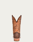 A4289 - MEN'S EMBROIDERY BROWN OSTRICH LEG VAMP WIDE SQUARE TOE SAND COWBOY BOOT