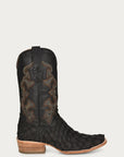 A4339 - MEN'S EMBROIDERY BLACK PIRARUCU FISH HORSEMAN TOE COWBOY BOOT