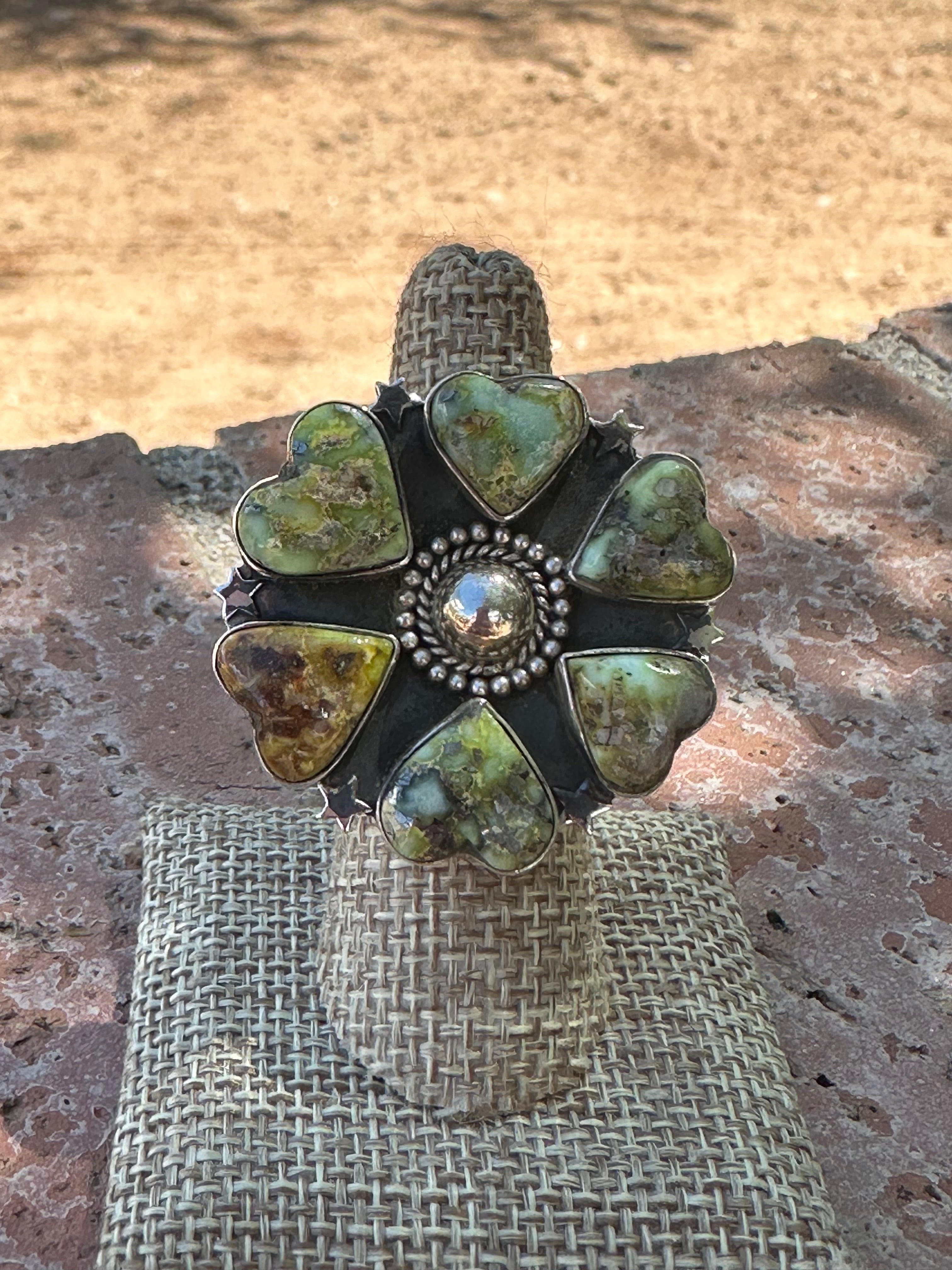 Gorgeous Handmade Turquoise & Silver Heart Ring | Unique Palomino Design