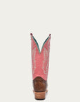 A4459 - WOMEN'S PINK GOAT EMBROIDERY BROWN SQUARE TOE COWBOY BOOT WITH PULL HOLES