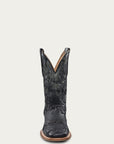 A4554 - MEN'S EMBROIDERY AND WOVEN DETAIL BLACK OSTRICH WIDE SQUARE TOE COWBOY BOOT