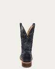 A4554 - MEN'S EMBROIDERY AND WOVEN DETAIL BLACK OSTRICH WIDE SQUARE TOE COWBOY BOOT
