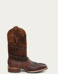A4555 - MEN'S BARBED WIRE SHEDRON LAMB WOVEN SQUARE TOE OSTRICH COWBOY BOOT