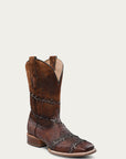 A4555 - MEN'S BARBED WIRE SHEDRON LAMB WOVEN SQUARE TOE OSTRICH COWBOY BOOT