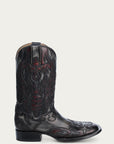 A4656 - MEN'S EMBROIDERY OVERLAY BLACK BONE WIDE SQUARE TOE COWBOY BOOT