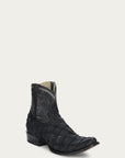A4659 - MEN'S EMBROIDERY BLACK FISH PIRARUCU NARROW SQUARE TOE SHORT COWBOY BOOT