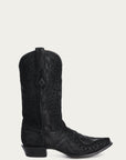 A4663 - MEN'S EMBROIDERY WITH WOVEN DETAIL AND OVERLAY FULL BLACK SNIP TOE COWBOY BOOT