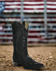 A4663 - MEN'S EMBROIDERY WITH WOVEN DETAIL AND OVERLAY FULL BLACK SNIP TOE COWBOY BOOT