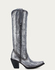 A4716 - WOMEN'S GENUINE FULL PYTHON BLACK AND SILVER TALL TOP SNIP TOE COWBOY BOOT