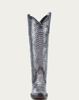 A4716 - WOMEN'S GENUINE FULL PYTHON BLACK AND SILVER TALL TOP SNIP TOE COWBOY BOOT