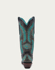 A4726 - WOMEN'S BLUE EMBROIDERY AND BRONZE STUDS BLACK SNIP TOE COWBOY BOOT