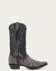 A4735 - MEN'S NATURAL PYTHON OVERLAY, EMBROIDERY AND WOVEN DETAIL BLACK SNIP TOE COWBOY BOOT