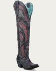A4737 - WOMEN'S RED EMBROIDERY WOVEN J TOE BLACK COWBOY BOOT