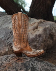A4740 - WOMEN'S EMBROIDERY OVERLAY AND STUDS WING TIP SAND SNIP TOE COWBOY BOOT