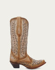 A4740 - WOMEN'S EMBROIDERY OVERLAY AND STUDS WING TIP SAND SNIP TOE COWBOY BOOT