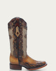 A4744 - WOMEN'S CROSS OVERLAY SAND JUTE WIDE SQUARE TOE COWBOY BOOT