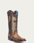 A4744 - WOMEN'S CROSS OVERLAY SAND JUTE WIDE SQUARE TOE COWBOY BOOT