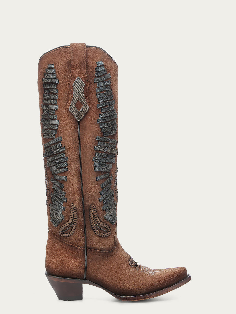A4754 - WOMEN&#39;S DENIM WOVEN TALL TOP COGNAC SNIP TOE COWBOY BOOT