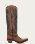 A4754 - WOMEN'S DENIM WOVEN TALL TOP COGNAC SNIP TOE COWBOY BOOT
