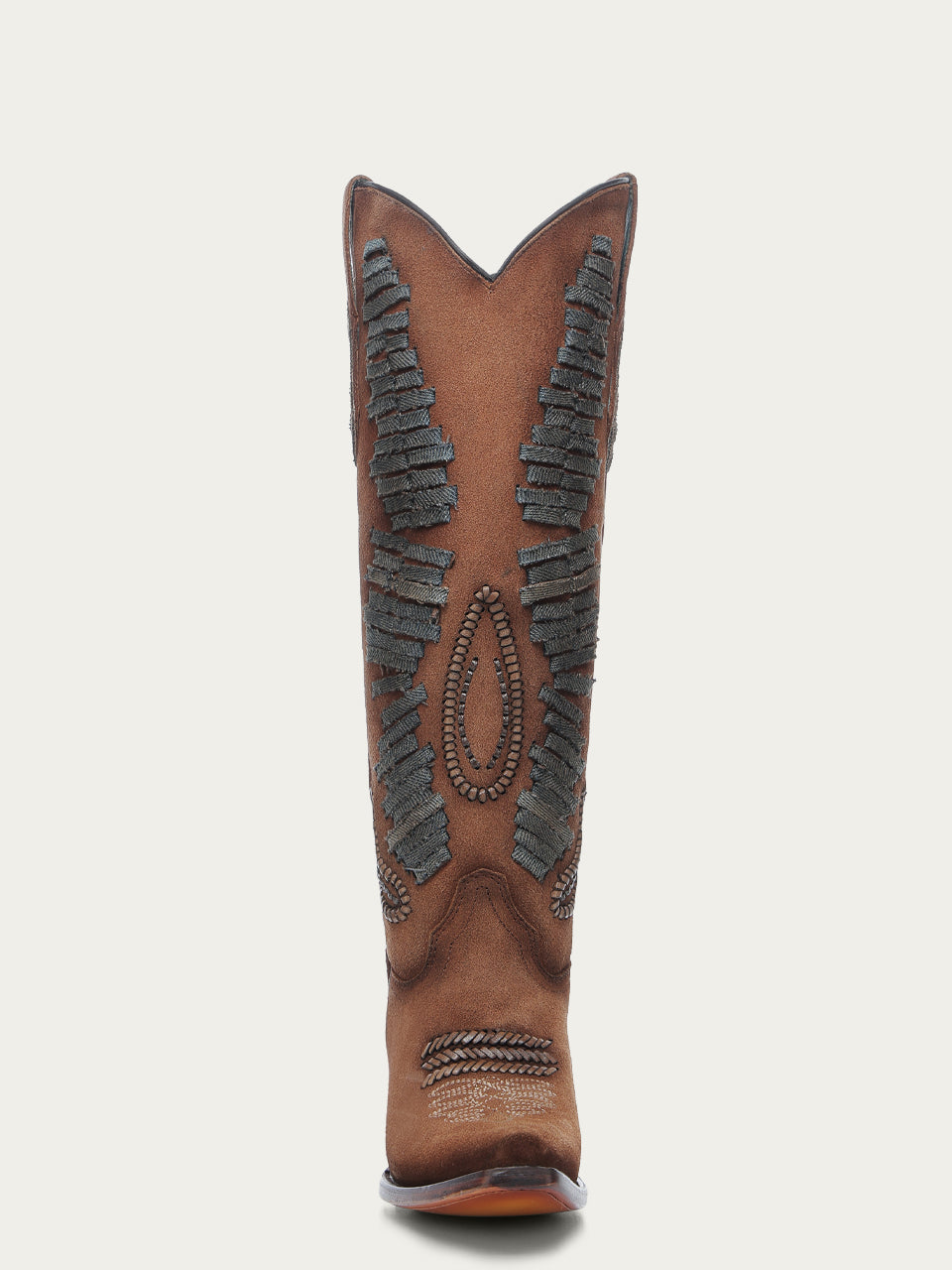 A4754 - WOMEN&#39;S DENIM WOVEN TALL TOP COGNAC SNIP TOE COWBOY BOOT