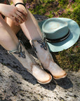 A4760 - WOMEN'S TURQUOISE OVERLAY EMBROIDERY AND STUDS SAND ROUND TOE COWBOY BOOT