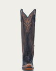 A4767 - WOMEN'S HONEY FEATHER EMBROIDERY WITH CRACKLED OVERLAY AND STUDS BLACK SNIP TOE COWBOY BOOT