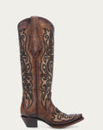 A4773 - WOMEN'S EMBROIDERY AND CRYSTALS CRACKLED TOBACCO TALL TOP SNIP TOE COWBOY BOOT