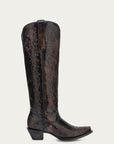 A4789 - WOMEN'S FLORAL EMBROIDERY BLACK AND HONEY SNIP TOE TALL TOP COWBOY BOOT