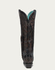 A4789 - WOMEN'S FLORAL EMBROIDERY BLACK AND HONEY SNIP TOE TALL TOP COWBOY BOOT