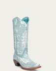 A4799 - WOMEN'S FLORAL EMBROIDERY FADED TURQUOISE SNIP TOE COWBOY BOOT