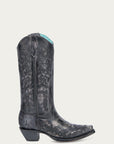 A4800 - WOMEN'S BLACK FLORAL EMBROIDERY SNIP TOE COWBOY BOOT