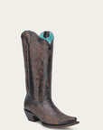 A4801 - WOMEN'S FLORAL EMBROIDERY BLACK AND HONEY SNIP TOE COWBOY BOOT