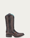 A4806 - WOMEN'S DARK HONEY FLORAL EMBROIDERY SQUARE TOE COWBOY BOOT