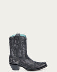 A4810  - WOMEN'S FLORAL EMBROIDERY BLACK SNIP TOE ANKLE COWBOY BOOT