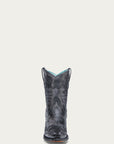 A4810  - WOMEN'S FLORAL EMBROIDERY BLACK SNIP TOE ANKLE COWBOY BOOT