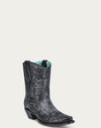 A4810  - WOMEN'S FLORAL EMBROIDERY BLACK SNIP TOE ANKLE COWBOY BOOT