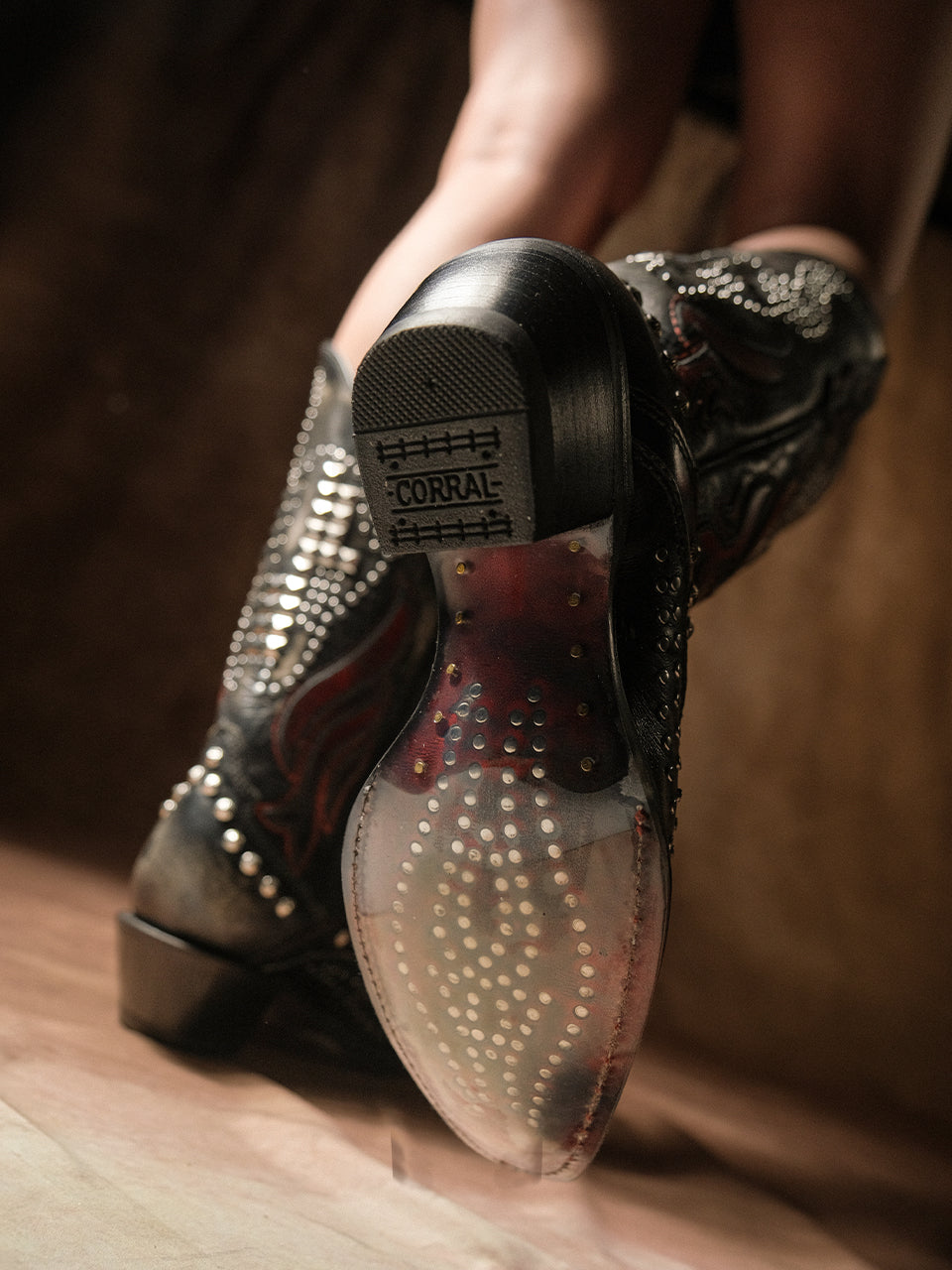 A4833 - WOMEN&#39;S BONE OVERLAY EMBROIDERY AND STUDS BLACK SNIP TOE COWBOY BOOT