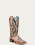 A4840 - WOMEN'S WOVEN EMBROIDERY AND STUDS WIDE SQUARE TOE SAND COWBOY BOOT