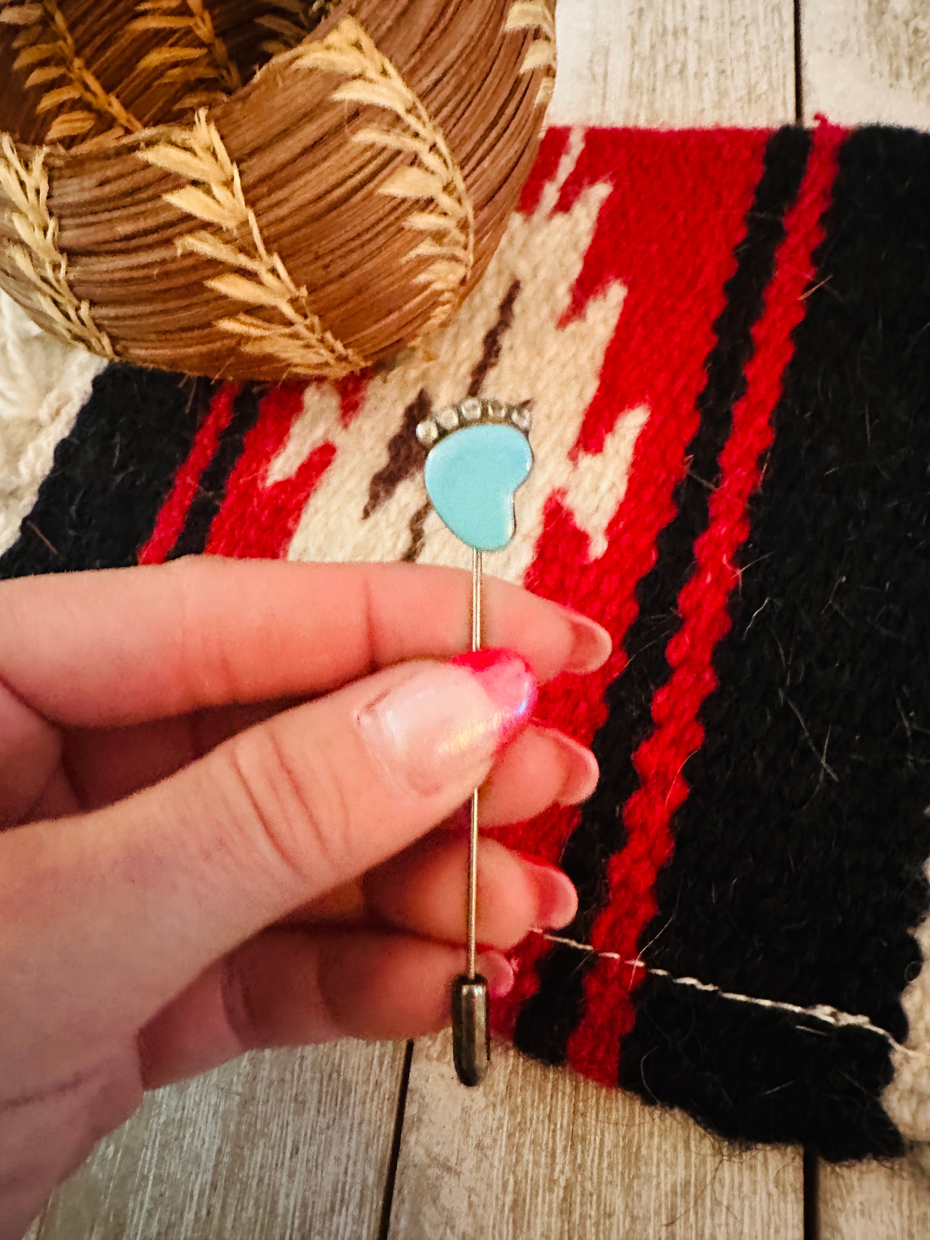 Old Pawn Vintage Navajo Turquoise & Sterling Silver Hat Pin