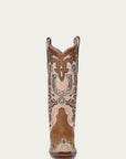 A4863 - WOMEN'S HONEY HORSESHOE OVERLAY EMBROIDERY STUDS HANDWOVEN SNIP TOE COWBOY BOOT