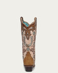 A4863 - WOMEN'S HONEY HORSESHOE OVERLAY EMBROIDERY STUDS HANDWOVEN SNIP TOE COWBOY BOOT