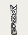 A4866 - WOMEN'S BLACK FLORAL OVERLAY EMBROIDERY AND SEQUINS SNIP TOE TALL TOP WHITE COWBOY BOOT