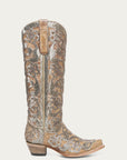 A4867 - WOMEN'S SAND OVERLAY AND SEQUIN-EMBROIDERY FLORAL PATTERN TALL TOP SNIP TOE COWBOY BOOT
