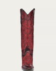 A4869 - WOMEN'S EMBROIDERY AND CRYSTALS RED AND BLACK TALL TOP SNIP TOE COWBOY BOOT