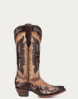 A4889 - WOMEN'S CHOCOLATE EAGLE OVERLAY SAND SNIP-TOE COWBOY BOOT