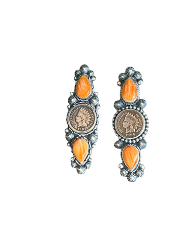 Apache Sterling Silver, Spiny Oyster and Indian Head Penny Rings by Rosella Paxson